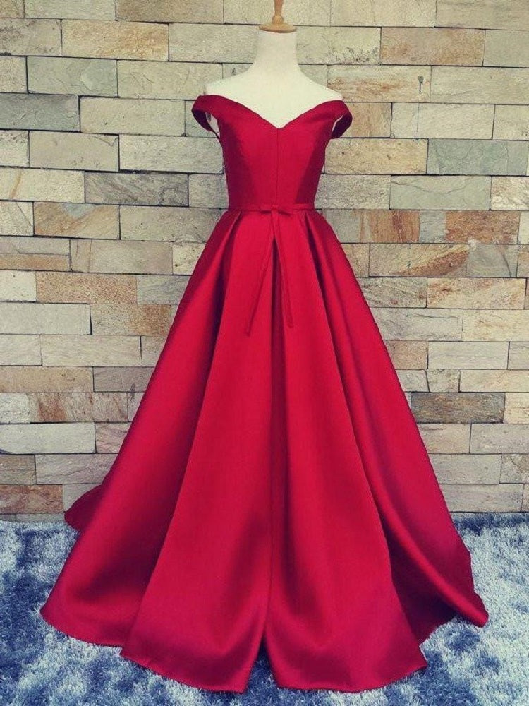 Red Ball Gown Prom Dress Off the Shoulder Prom Dress Long Prom Dress MA001