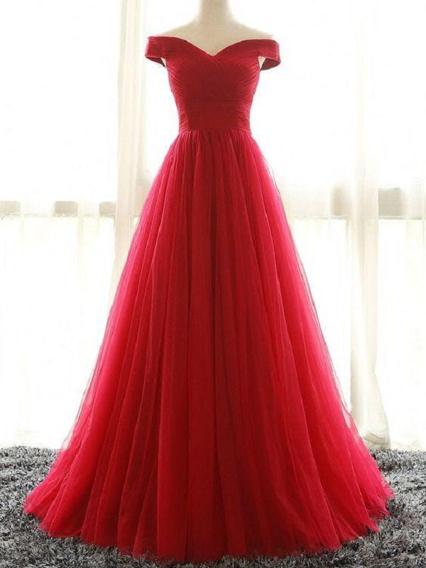 Red Off the Shoulder Prom Dress Long Tulle Prom Dress 2021 Prom Dress Robe De Soirée Pas Cher MA002