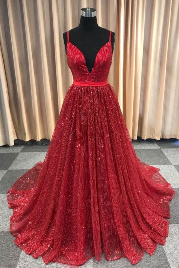 Red Sequins Evening Dress Prom Dress,21121301