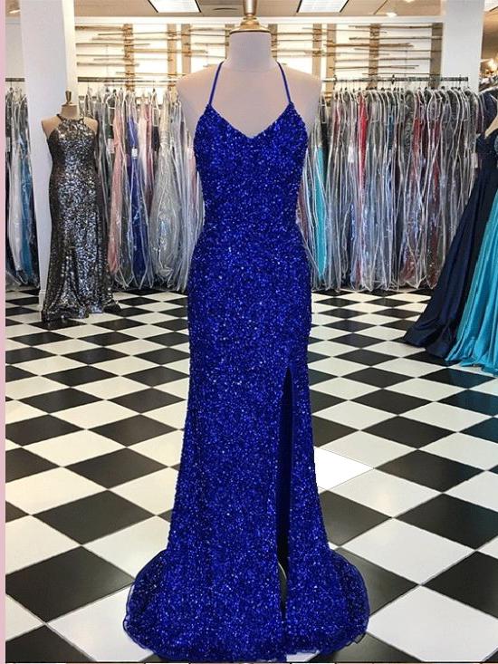 Royal Blue Sequin Long Sexy Sparkly Prom Dress Gown Low Back Evening Dress,GDC1004
