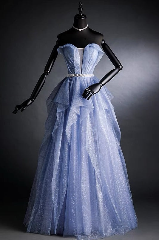 Strapless Sparkly Lavender Prom Dress