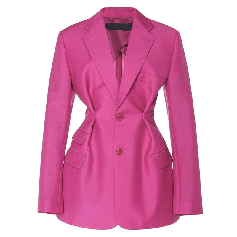 Streetwear High Waisted Long Sleeve Black Pink Blazer Coat Women Autumn Female Fashion Clothing
