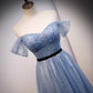Tulle Dusty Blue Flowy Long Prom Dress