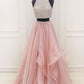 Dazzling Halter Organza Pink Two Piece Long Prom Dress Graduation Sweet 16 Dress,GDC1216