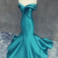 Unique Off Shoulders Turquoise Mermaid Prom Dress,21121012
