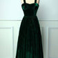Vintage Emerald Green Velvet Tea Length Formal Dress Prom Dress,121003