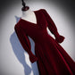 Vintage Long Sleeve Burgundy Velvet Prom Dress