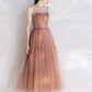 Vintage Peach Pink Tea Length Prom Dress