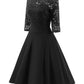 Vintage Short Black Bridesmaid Dresses One Shoulder Lace Prom Dress with Sleeves,1597BL
