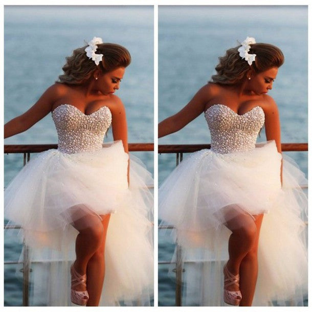 High Low Wedding Dress,Sparkly Wedding Dress,Hi-Lo Wedding Dress,Strapless Wedding Dress,WS070