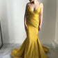 Yellow Backless Spaghetti Straps Bodycon Mermaid Simple Prom Dress Formal Gown,GDC1111