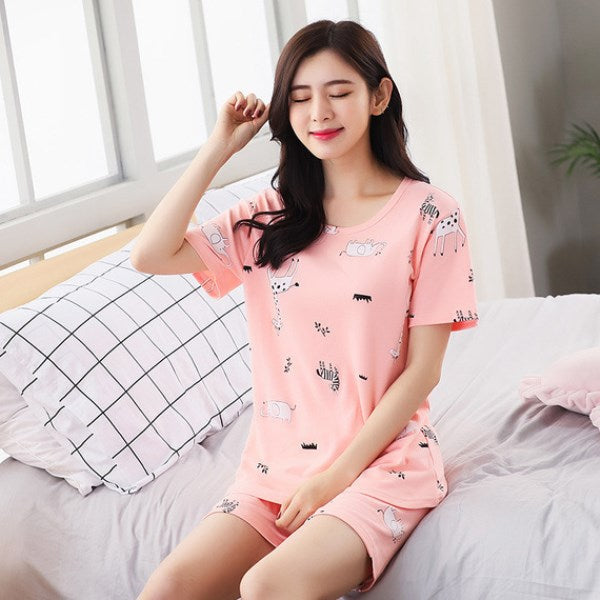 Women Pajamas Set Thin Short Sleeve Cute Sleepwear Homewear - ladieskits - women pajamas