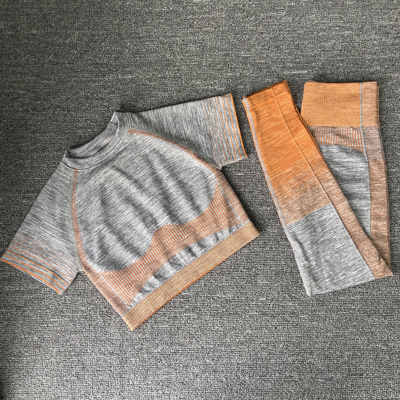 Seamless Yoga Clothing Set Knit Short Sleeves - ladieskits