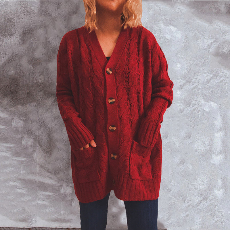 Twist Pocket Long-sleeved Knitted Sweater Cardigan Jacket Women