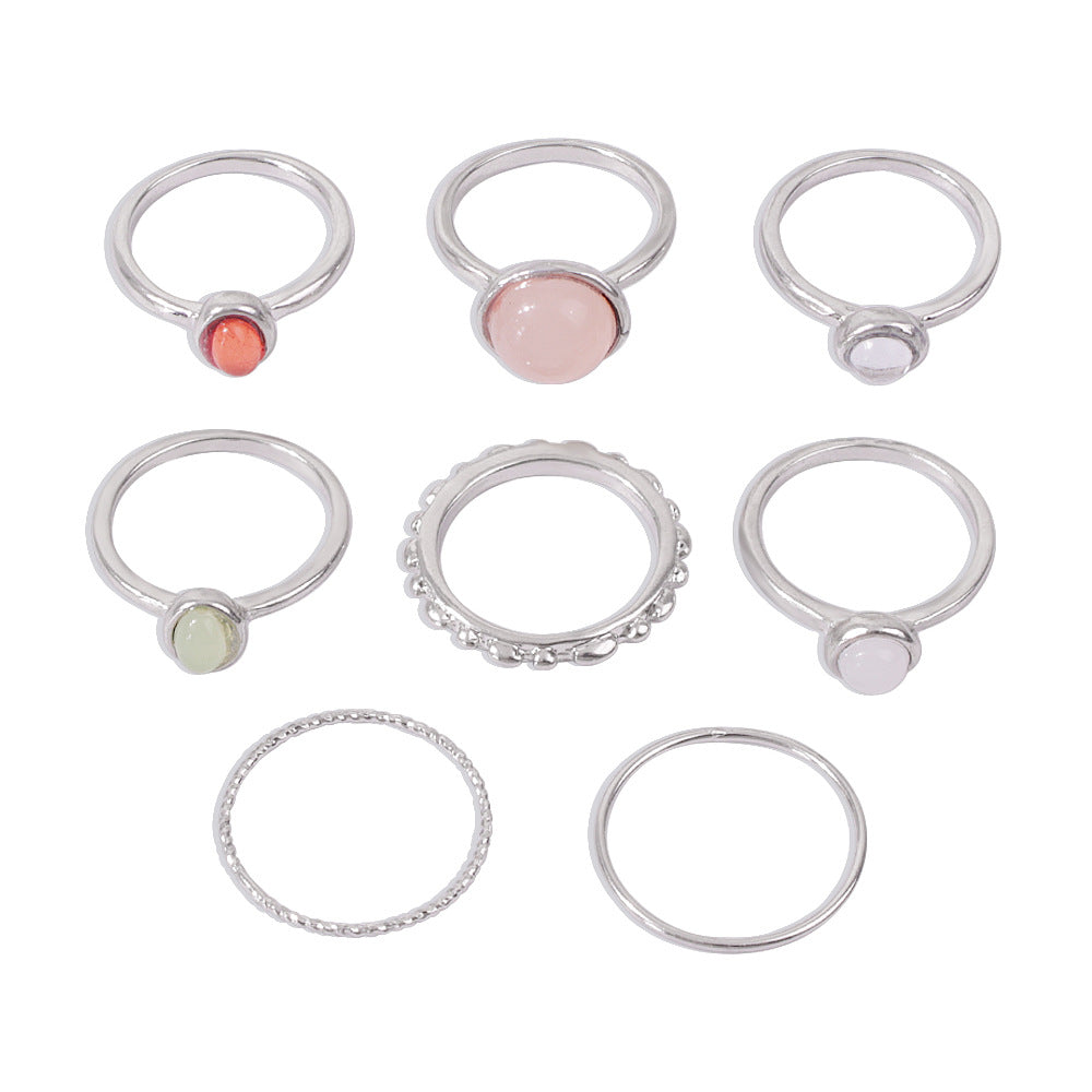 Colorful Stone Metalic Finger Rings Joint Combination Rings For Women Girl Rings - ladieskits - 0