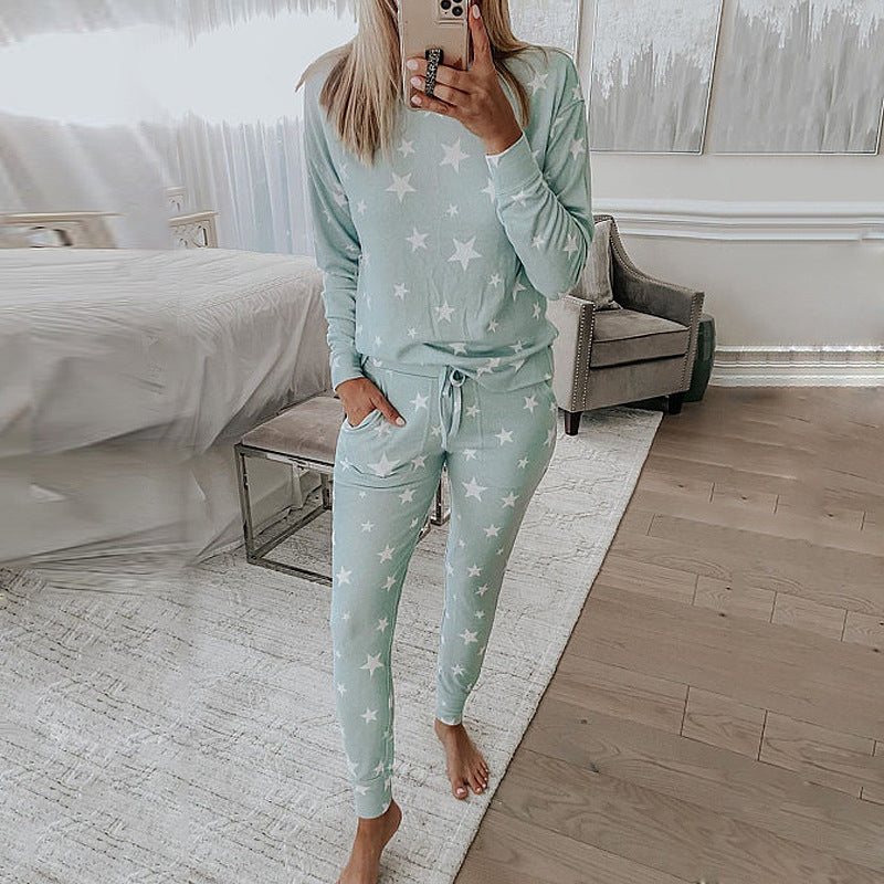 Printed Long-Sleeved Casual Home Service Suit Pajamas Women - ladieskits - women pajamas