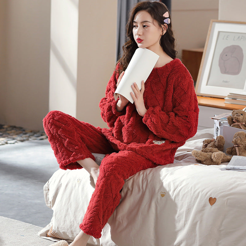 Pajamas Women Autumn And Winter Models Plush Flannel Ladies Suit - ladieskits - women pajamas
