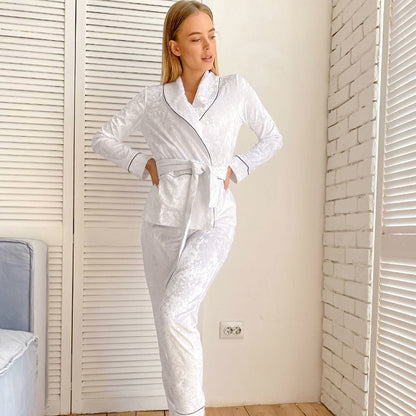 Cardigan Nightgown Lace-up Waist Pajamas Suit Women - ladieskits - women pajamas