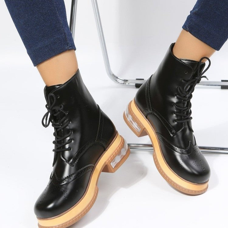 Black Martin Boots Lace-up Ankle Boots For Women Platform Shoes - ladieskits - 4