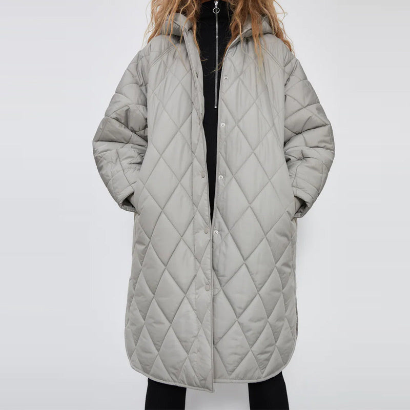 Long Jacket With Diamond Pattern Ladies Winter - ladieskits - jacket