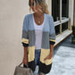 Women Knitted Sweater Long Cardigan Contrast Color Coat