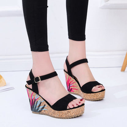 Cross Wedge Embroidered Sandals 2021 New Summer High Heels National Style Roman Women's Sandals  Toe Women's Shoes - ladieskits - 0